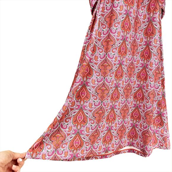 PRANA Pink & Orange Paisley Athleisure Twist Dress w Built-In Bra Size L Stretch - Picture 4 of 9